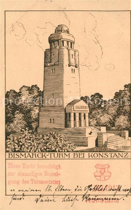 Konstanz Bodensee Bismarckturm Zeichnung Kuenstlerkarte