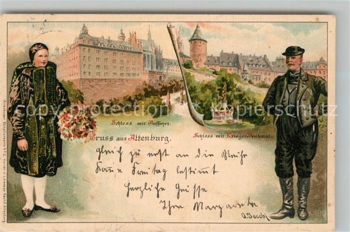 Altenburg Thueringen Schloss Kriegerdenkmal Altenburger Trachten Kuenstlerkarte