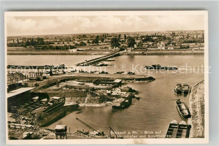 Breisach Rhein Blick auf Rheinhafen und Schiffbruecke