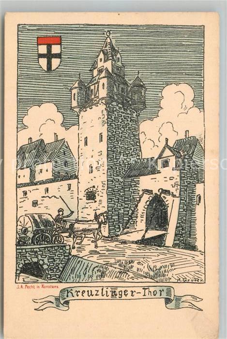 Konstanz Bodensee Kreuzlinger Tor Wappen Zeichnung Kuenstlerkarte