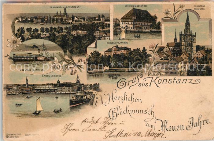 Konstanz Bodensee Stadtpanorama Seestrasse Dampfer Landungssteg Conciliumsgebaeu