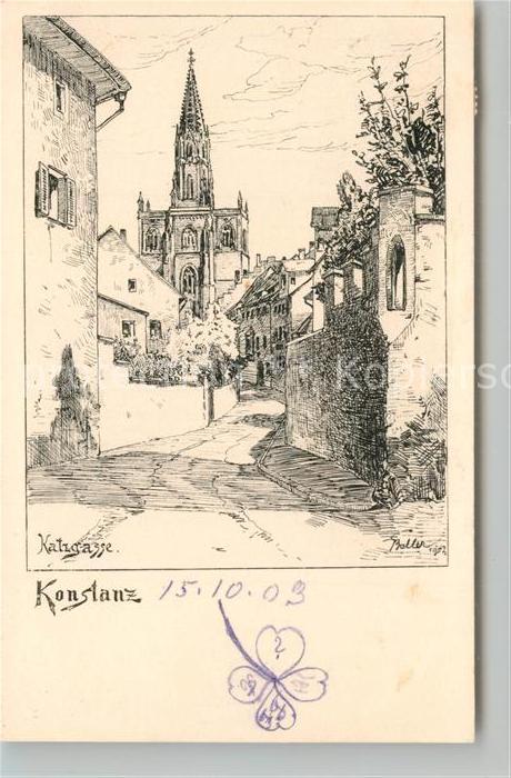 Konstanz Bodensee Katzgasse Zeichnung Kuenstlerkarte