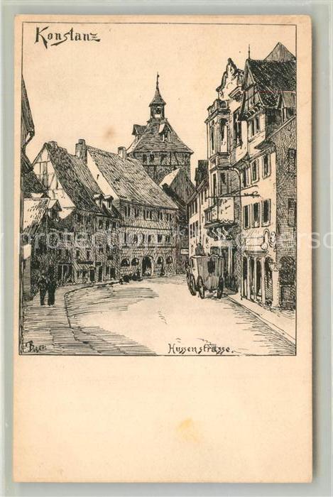 Konstanz Bodensee Hussenstrasse Zeichnung Kuenstlerkarte
