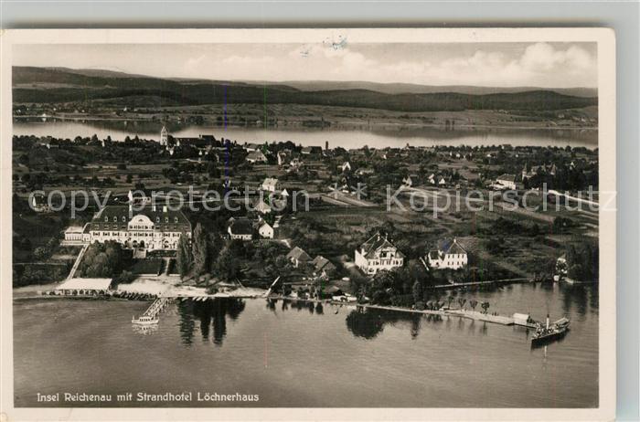 Insel Reichenau Fliegeraufnahme mit Strandhotel Loechnerhaus