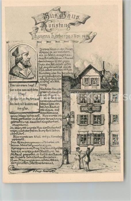 Konstanz Bodensee Hus Haus Husens Herberge 1414 Portrait Kuenstlerkarte