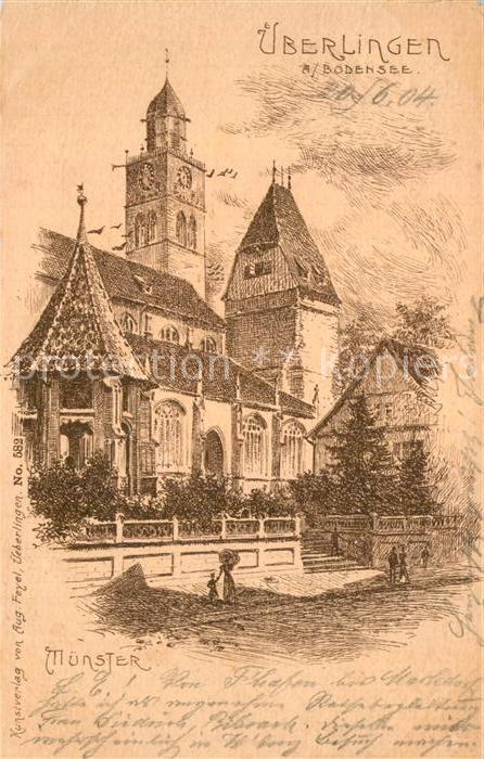 ueberlingen Bodensee Muenster Zeichnung Kuenstlerkarte