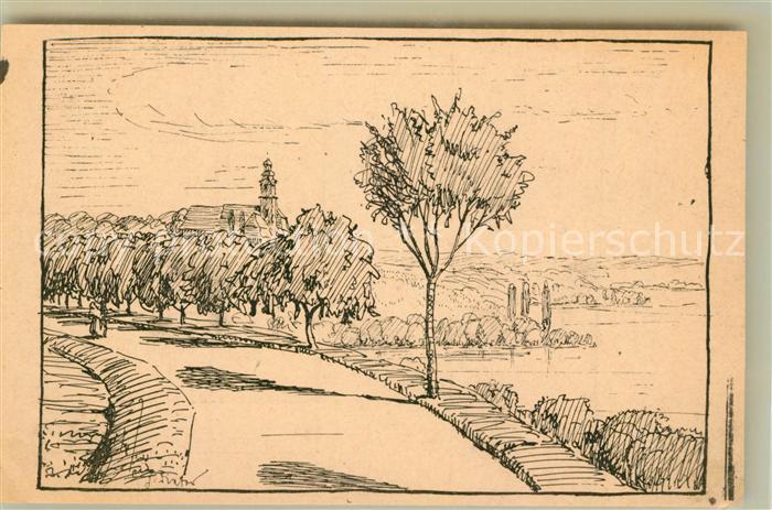 Meersburg Bodensee Strasse bei Birnau Federzeichnung Hans Dieter