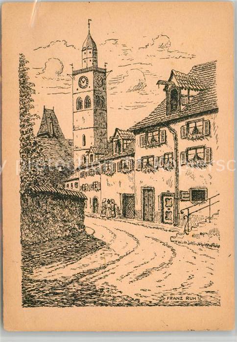 ueberlingen Bodensee Blick von Luziengasse zum Muenster Federzeichnung Franz Ruh