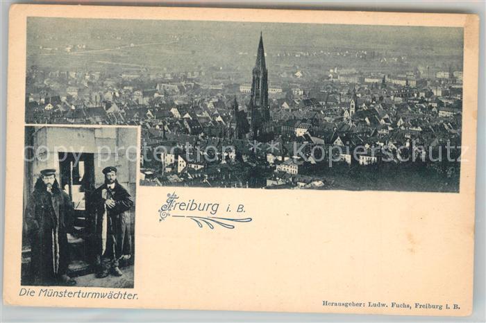 Freiburg Breisgau Stadtblick Muenster und Muensterturmwaechter