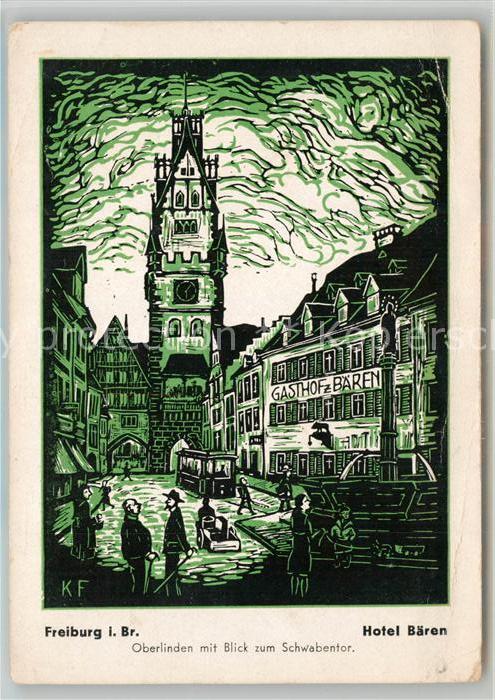 Freiburg Breisgau Oberlinden mit Schwabentor und Gasthof Baeren