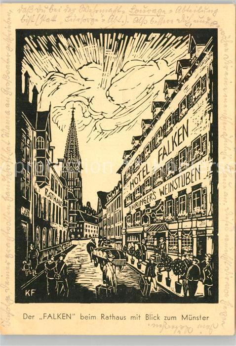 Freiburg Breisgau Hotel Falken Ihringers Weinstuben Holzschnitt