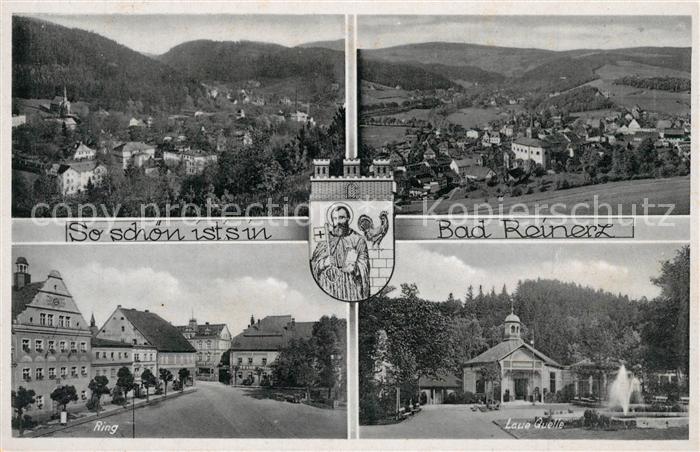 Bad Reinerz Niederschlesien Panorama Ortsmotiv am Ring Laue Quelle Wappen