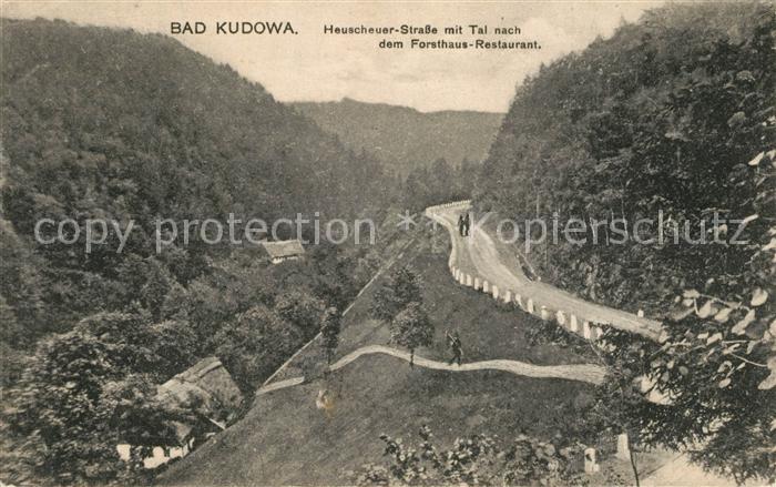 Bad Kudowa Niederschlesien Heuscheuer Strasse mit Tal nach dem Forsthaus Restaur