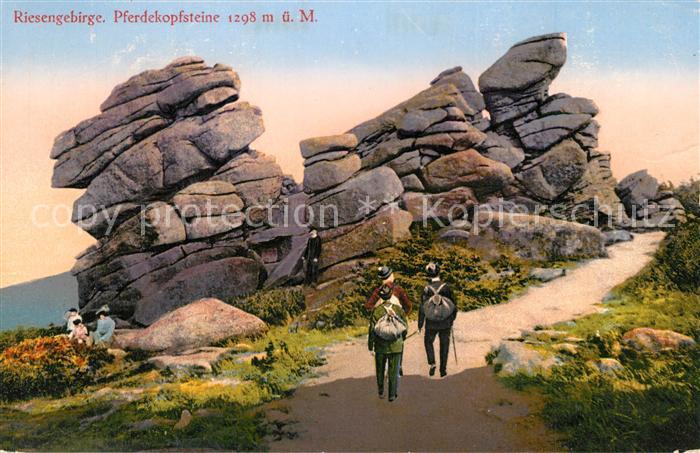 Riesengebirge Krkonose Karkonosze Pferdekopfsteine Wanderer