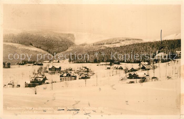 Brueckenberg Riesengebirge Hochgebirge Winterpanorama