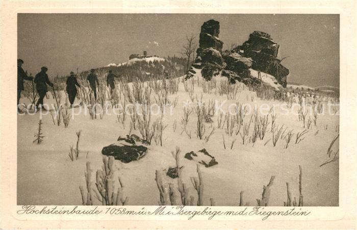 Hochsteinbaude Ziegenstein Winterlandschaft Skiwanderer