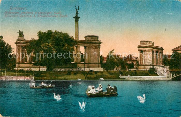 Budapest Millenium Denkmal Stadtwaeldchen Teich