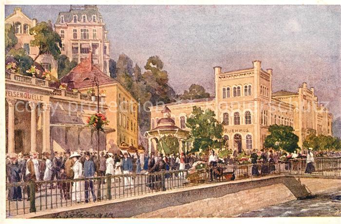 Karlsbad Eger Felsenquelle Franz-Josefs-Quelle Kurhaus Kuenstlerkarte Hans Soetz