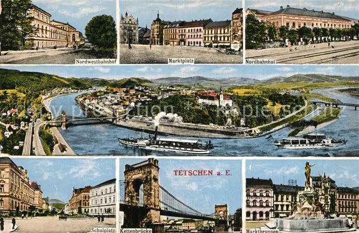 Tetschen-Bodenbach Boehmen Nordwestbahnhof Marktplatz Schulplatz Kettenbruecke