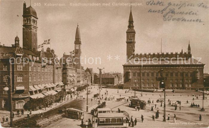 Kopenhagen Raadhuspladsen med Carlsbergsojlen Strassenbahnen