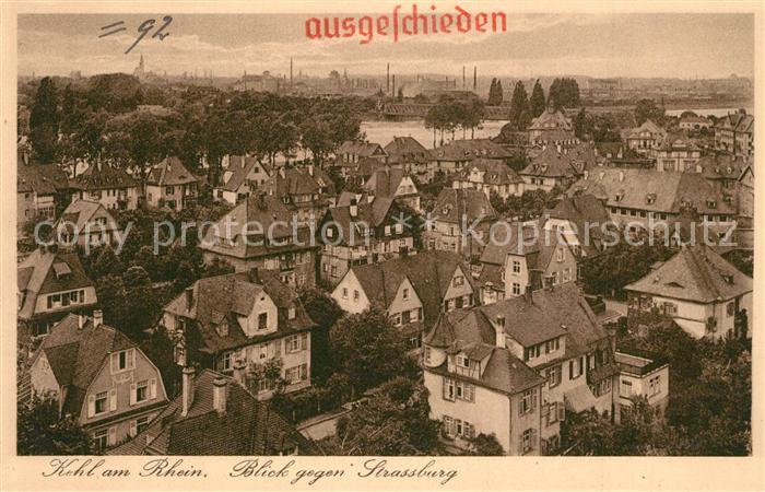 Kehl Rhein Panorama Blick gegen Strassburg Zensur Stempel ausgeschieden