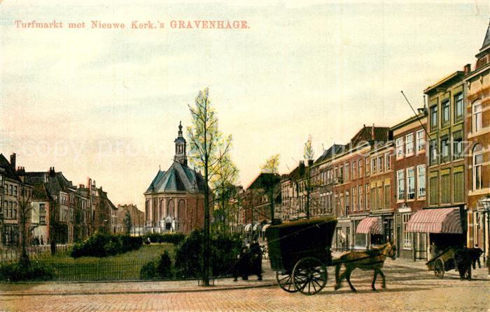 s-Gravenhage Turfmarkt met Nieuwe Kerk Kirche Pferdedroschke