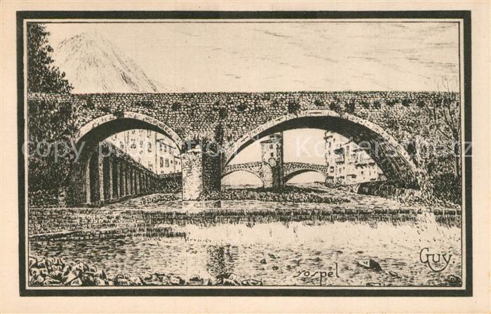 Sospel Le Pont Bruecke Zeichnung Guy Kuenstlerkarte