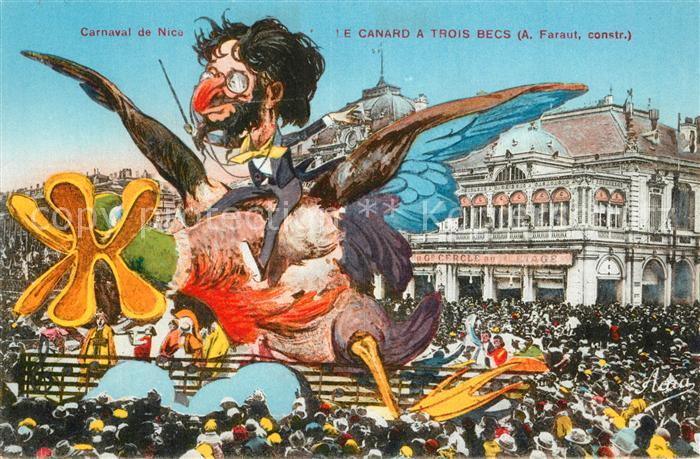Nice Alpes Maritimes Carnaval le Canard a Trois Becs Dessin Kuenstlerkarte
