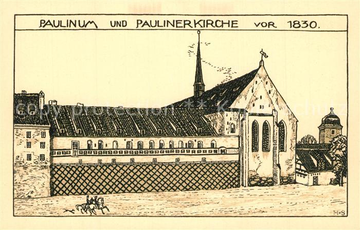 LEIPZIG Sachsen Paulinum und Paulinerkirche vor 1830 Zeichnung Kuenstlerkarte Of