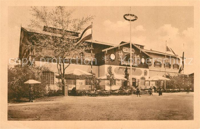 LEIPZIG Sachsen Gebirgsrestaurant Oberbayern Offizielle Postkarte Int. Baufachau