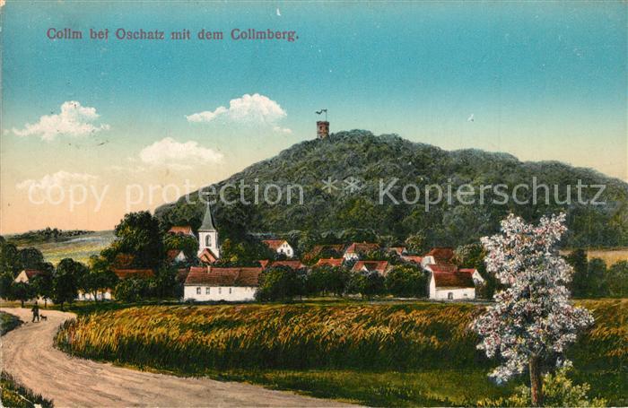 Collm Ortsansicht mit Kirche Blick zum Collmberg