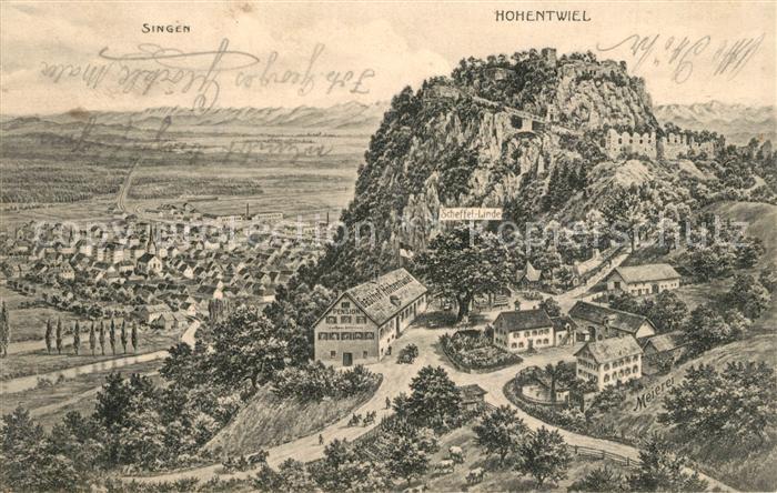 Singen Hohentwiel Panorama Festung Hohentwiel Bodensee Alpen Kuenstlerkarte