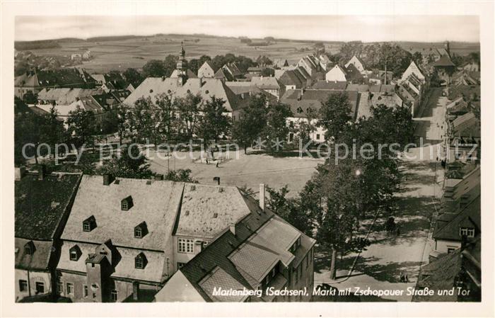 Marienberg Erzgebirge Marktplatz mit Zschopauer Strasse und Tor