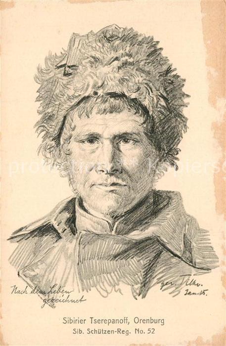 Orenburg Sibirier Tserepanoff Sibirisches Schuetzen Regiment No. 52 Zeichnung Ku