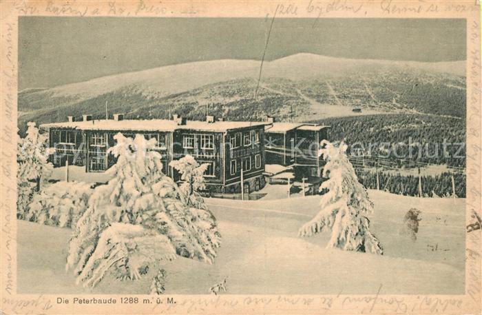 Peterbaude Berghaus Winterlandschaft Riesengebirge