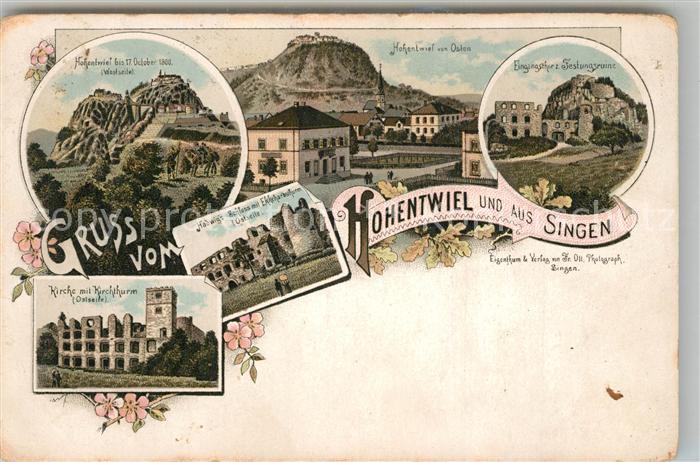 Hohentwiel Blick zur Festung Kirche Schloss Ruine Litho