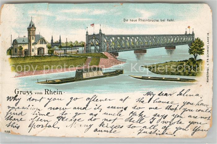 Kehl Rhein Neue Rheinbruecke Litho