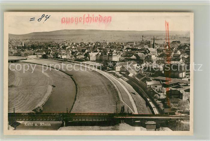 Kehl Rhein Eisenbahnbruecke Fliegeraufnahme Zensur Stempel ausgeschieden