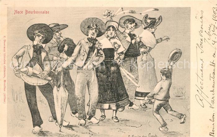 Tanz Taenzer Noce Bourbonnaise Kuenstlerkarte E. Fournier des Corats