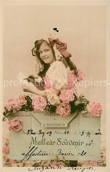 Foto Circe Nr. 4377 Kind Mädchen Rosen Telegramm