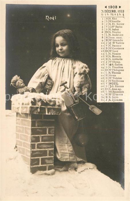 Monatskarte Dezember Namenstage Kind Puppe Weihnachten