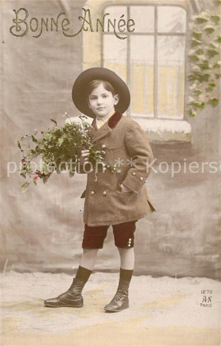 Foto AN Paris (Noyer) Nr. 1270 Kind Hut Neujahr Blumen