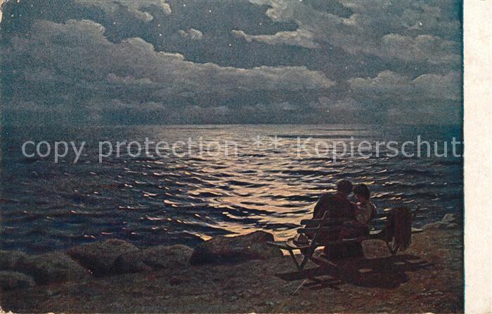 Kuenstlerkarte G. O. Kalmykoff Mondnacht am Meer
