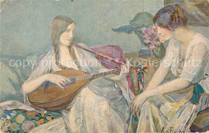 Kuenstlerkarte A. v. Finck Lieder und Laute Mandoline