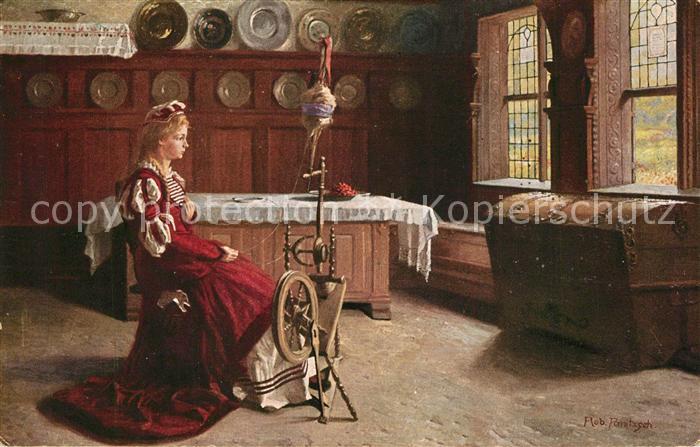 Kuenstlerkarte R. Panitzsch Gretchen am Spinnrad
