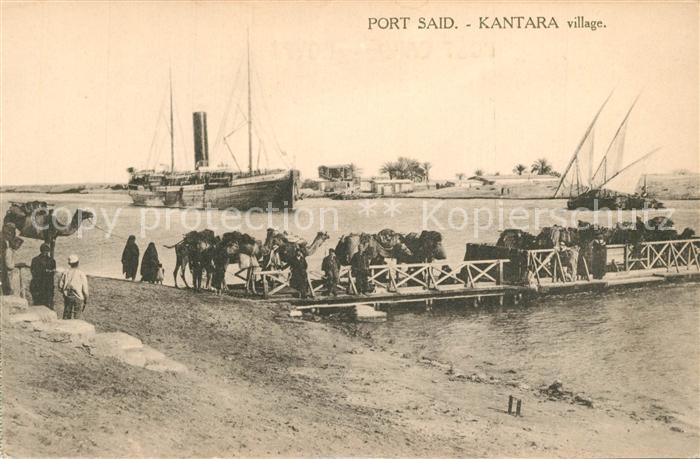 Port Said uebersetzung einer Kamelherde ueber Suezkanal Lastschiff