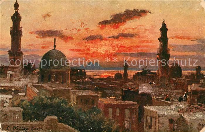 Cairo Egypt Abendstimmung Nilueberschwemmung Panorama Kuenstlerkarte
