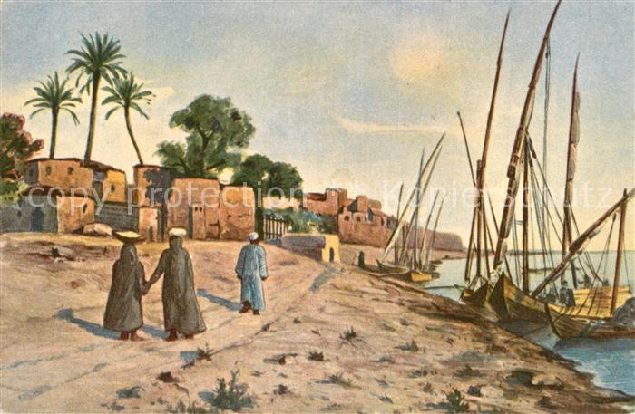 Egypte Fellachendorf Nil Segelboote