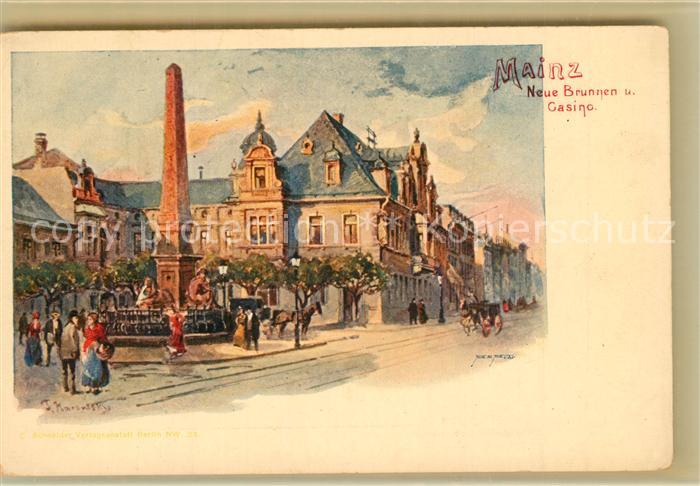 Mainz Rhein Neuer Brunnen und Casino Kuenstlerkarte