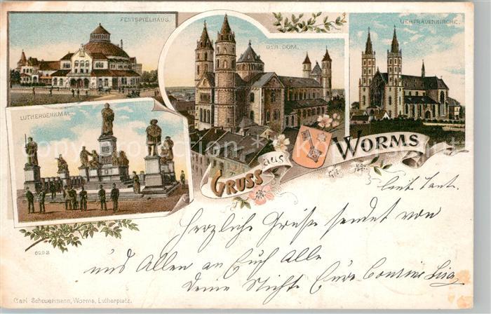 Worms Rhein Festspielhaus Lutherdenkmal Dom Liebfrauenkirche Litho Deutsche Reic
